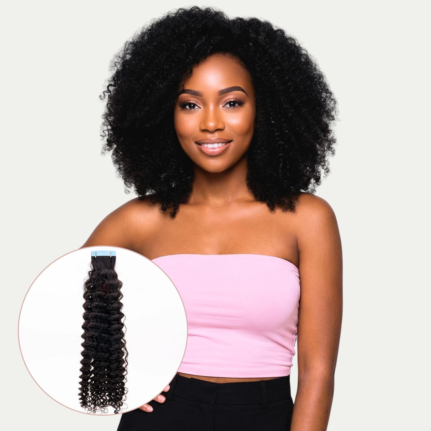 Afro Kinky Curly Tape-In Extensions – 100% Human Hair (40 Pieces)