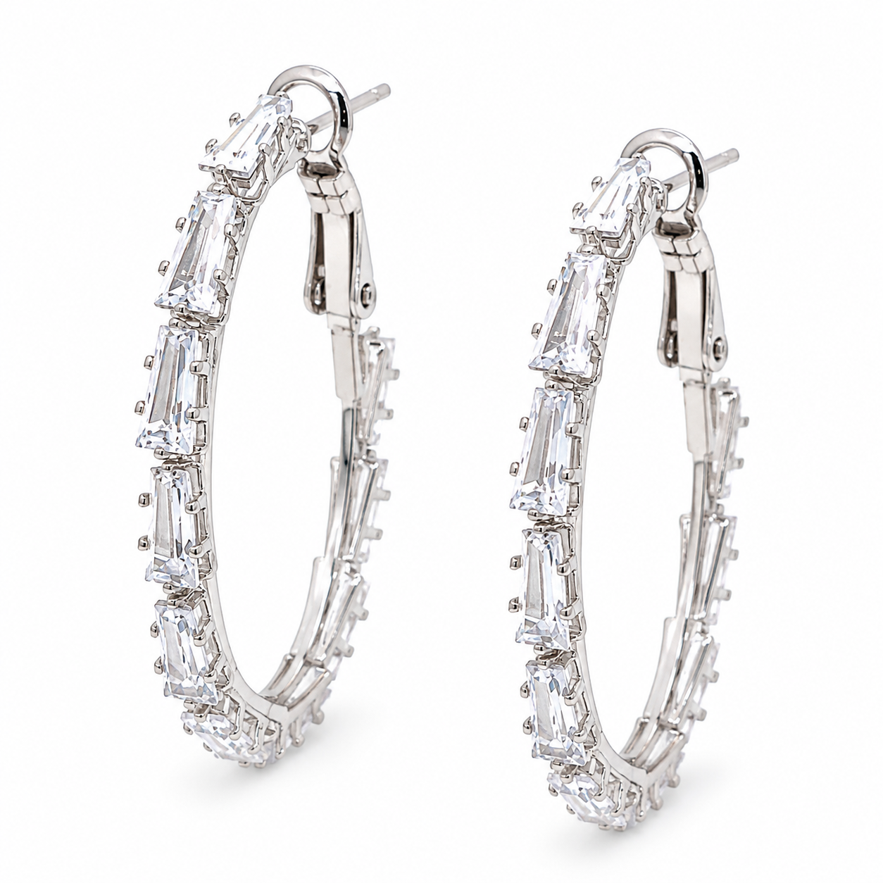 Silver Oval Baguette Hoops