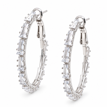Silver Oval Baguette Hoops
