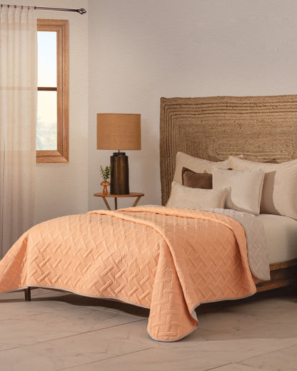 Bondad Ultra-Light Reversible Quilted Coverlet – Peach/Gray (Full/Queen & King)